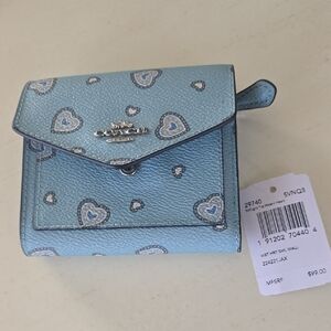 Coach Light Blue Heart Pattern Wallet NWT
